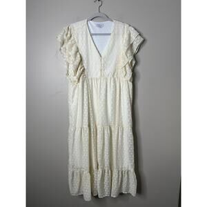 Polagram Ivory Maxi Dress Size Large Boho Fairy Tiered‎ Ruffle Flowy Cottagecore